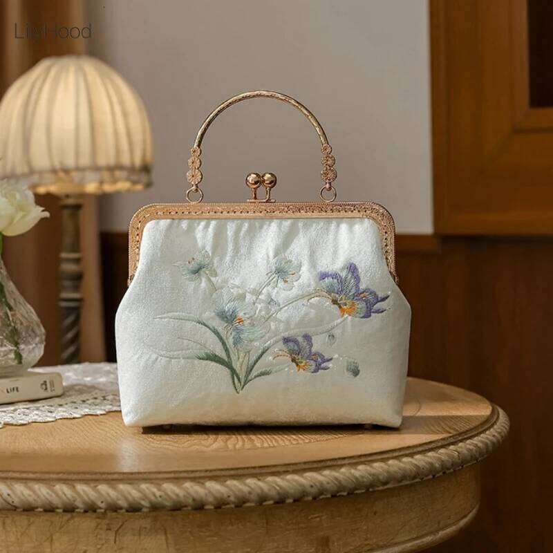 Designer Bags Female Vintage Floral Embroidery Artificial Silk Small Size Mobile Phone Shoulder 2025 Retro Chic Banquet Evening Side Bag Luxury Bag