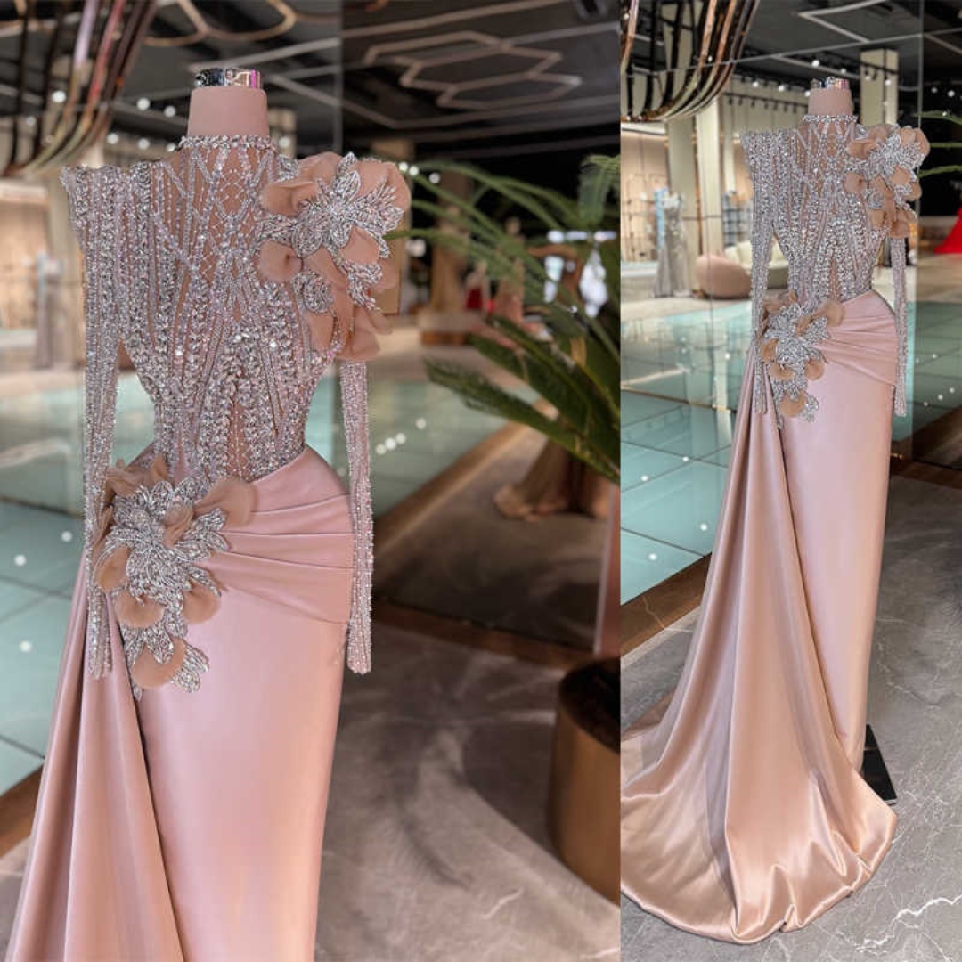 Exquisite Mermaid Evening Dress V Neck Gowns Long Sleeve Sequins Beaded 3D Lace Diamonds Beads Pearls Prom Dress Size Customized vestido de novia L2