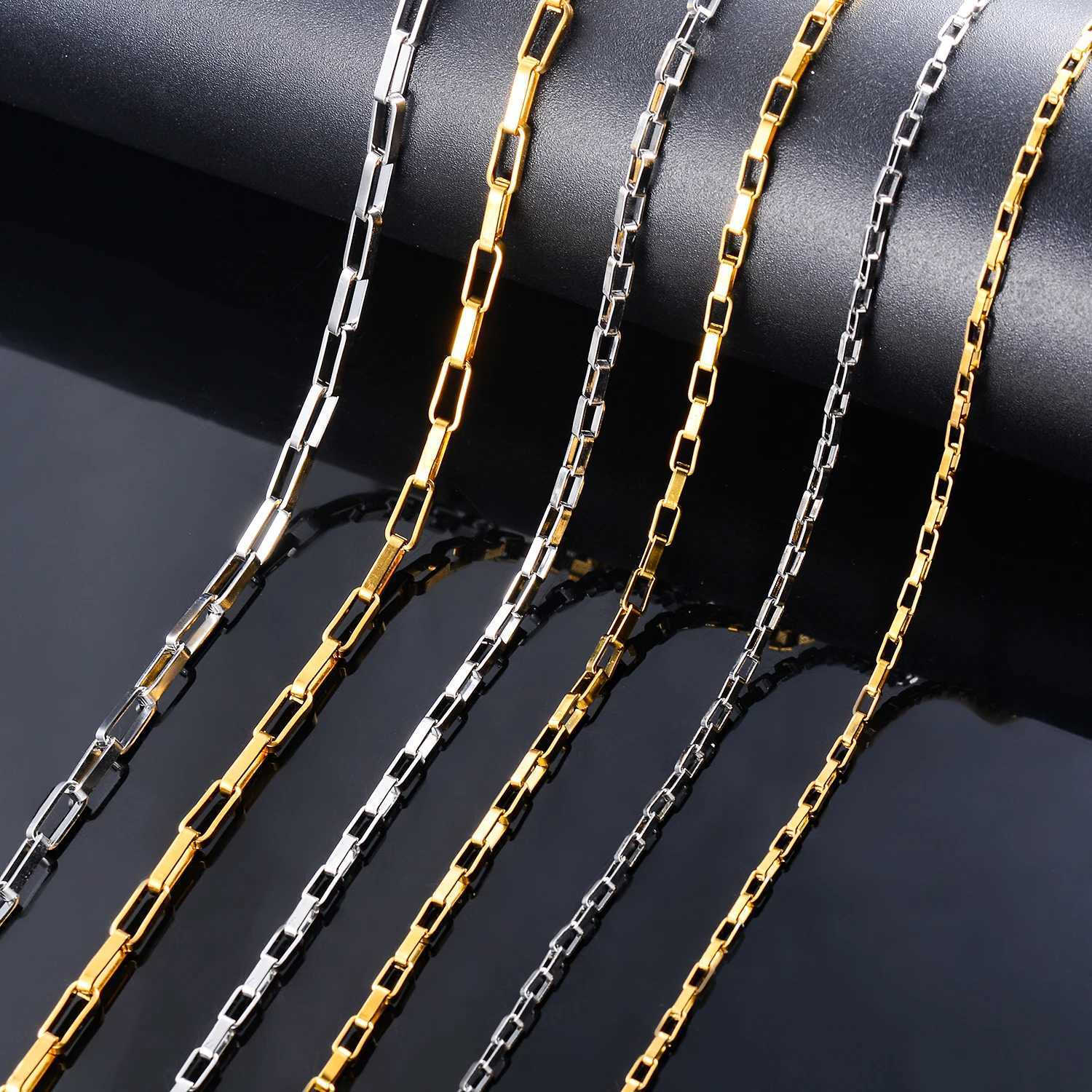 2253mm Wide Vintage 18K Gold Plated Clip Long Box Link Chain Necklace Stainless Steel for GirlsXJ250826