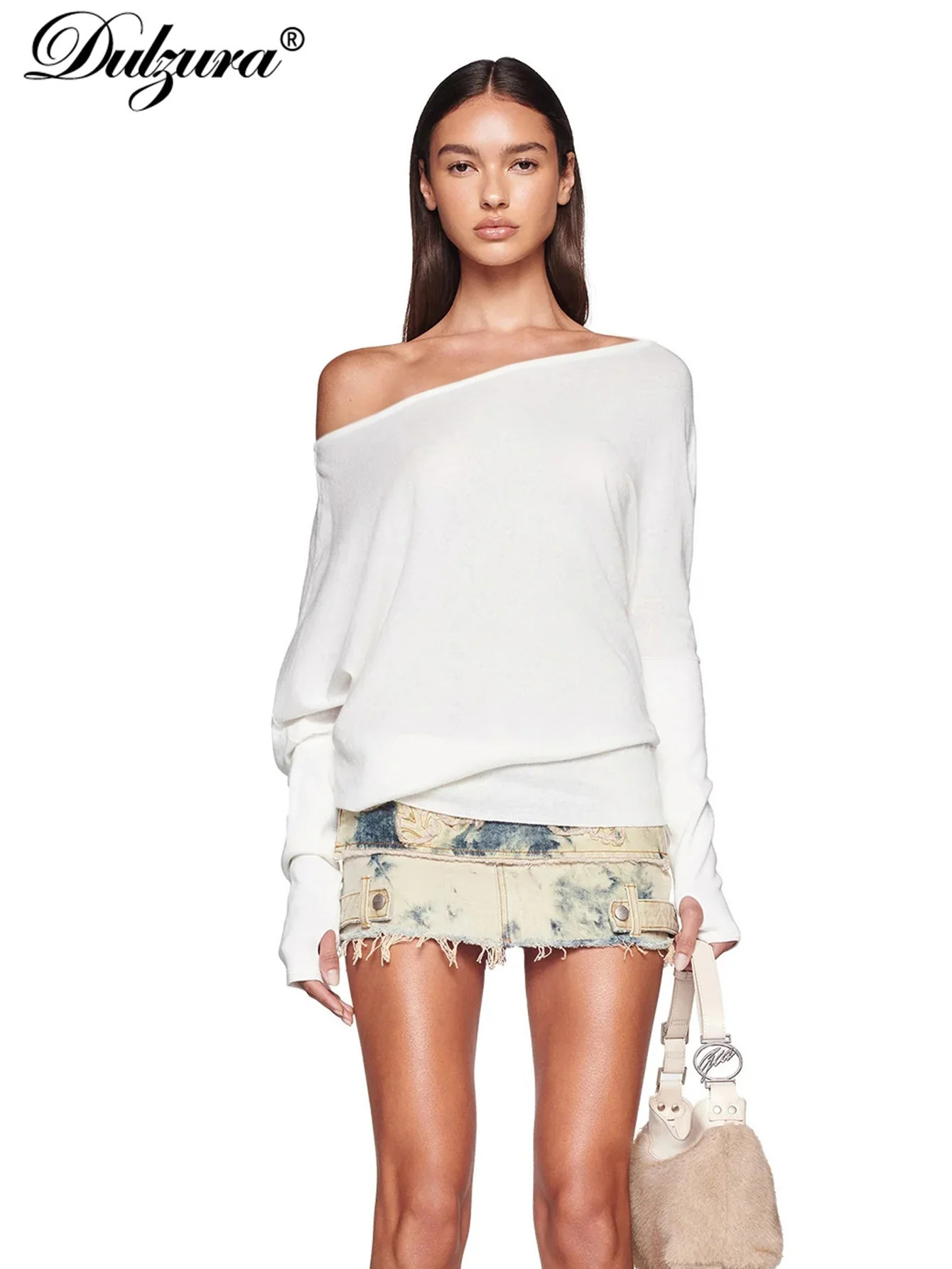 Dulzura Sexy Elegant Long Sleeves Top Irregular One Shoulder Women Tops T Shirt Birthday Party Club Date Casual Office Clothes 250826