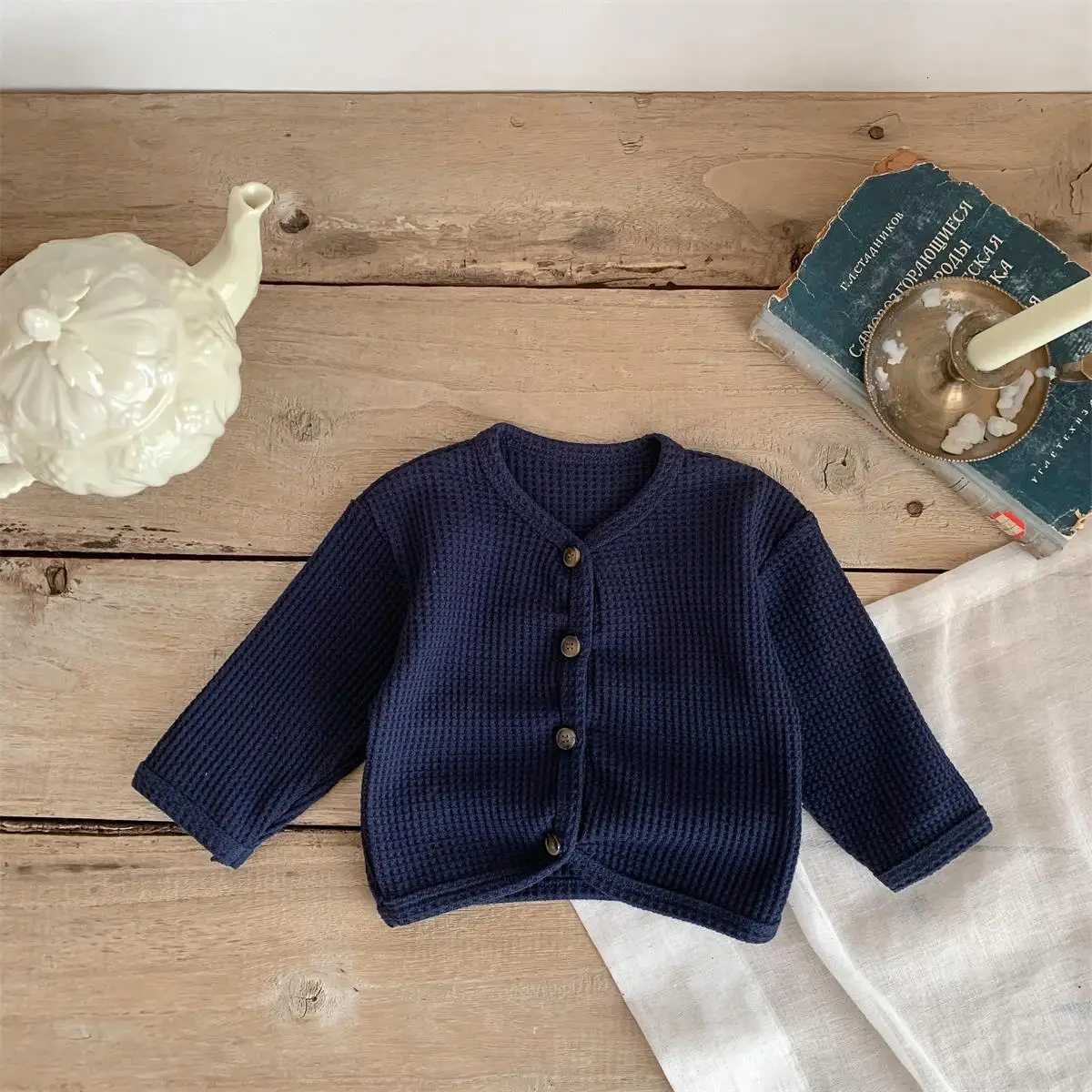 Newborn Baby Waffle Knitted Coats Korean Style Cardigan 03Y Boys Girl Sweater Fashion Autumn and Winter Outfit Z250826