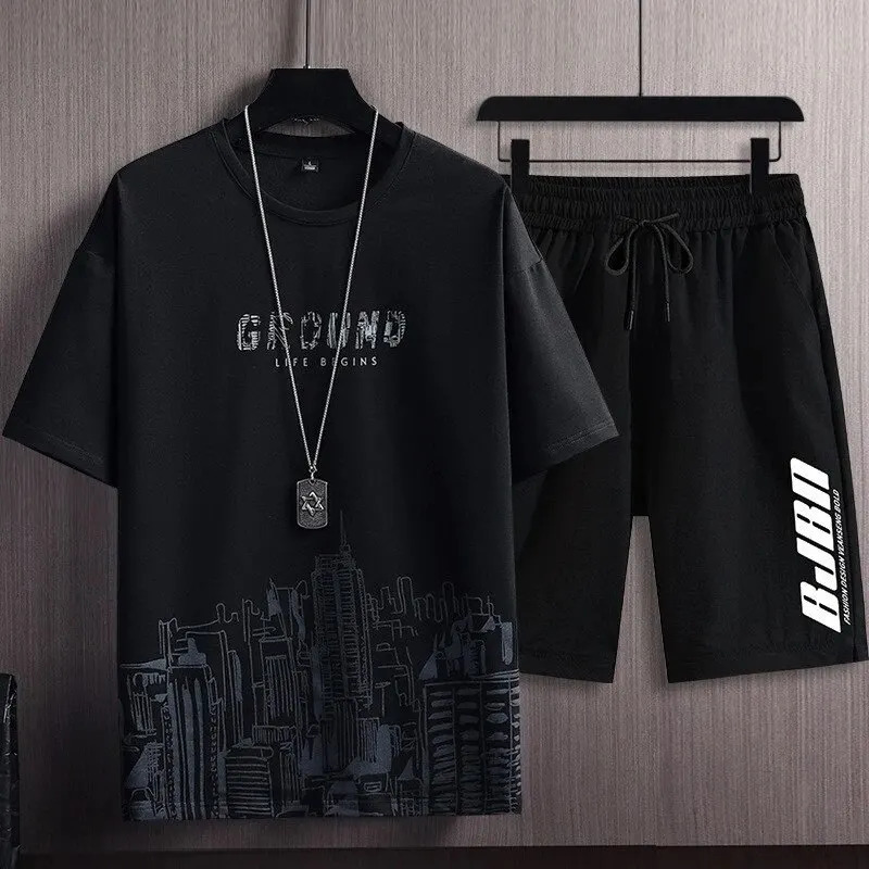 Summer Mens Casual Sports Suit City Printed Sports Outdoor Jogging Sweatshirt Sweatpants Breathable Quick Drying 2 Piece Suit250826