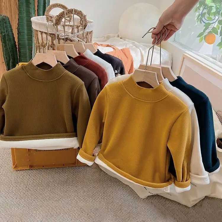 18Y Children Autumn Winter Thickened Warm Longsleeved Tshirt Boys Girls Half High Collar Thermal Underwear Slim Thermal Top Z250826
