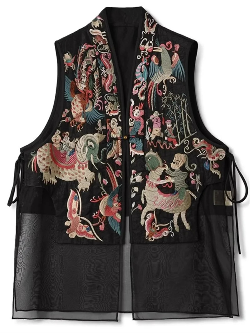 Women Vest Highgrade silk Spring and Summer vest Female National Wind Embroidery Silk Jacket 250823