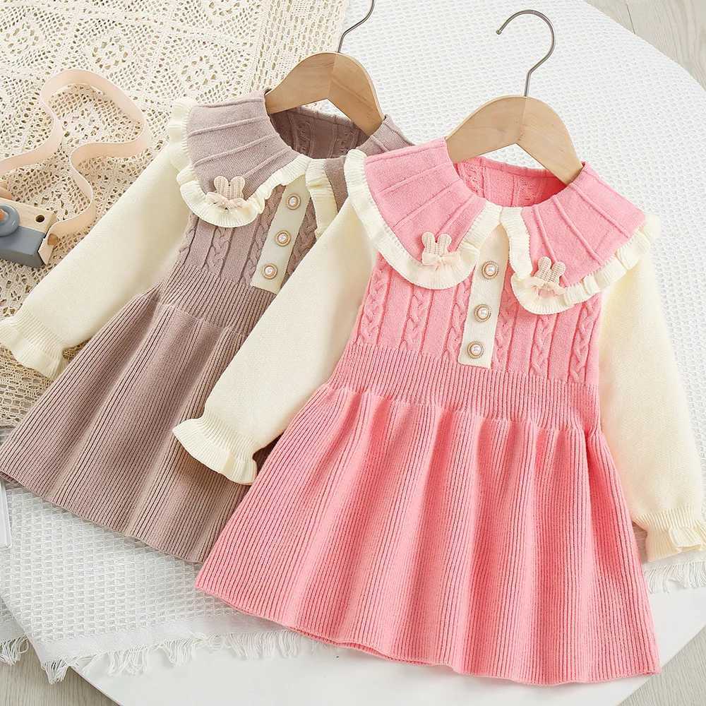 2025 Autumn New Girls Dress Peter Pan Collar Dress For Girls A Line Knit Dress Cute Girls KnitwearXJ250826
