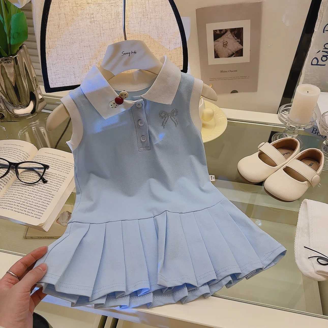College Sle Girls Dress Children Dresses Kids Casual Polo Neck Pleated Dresses Fashion Toddler Summer Princess Vest ClothesXJ250826