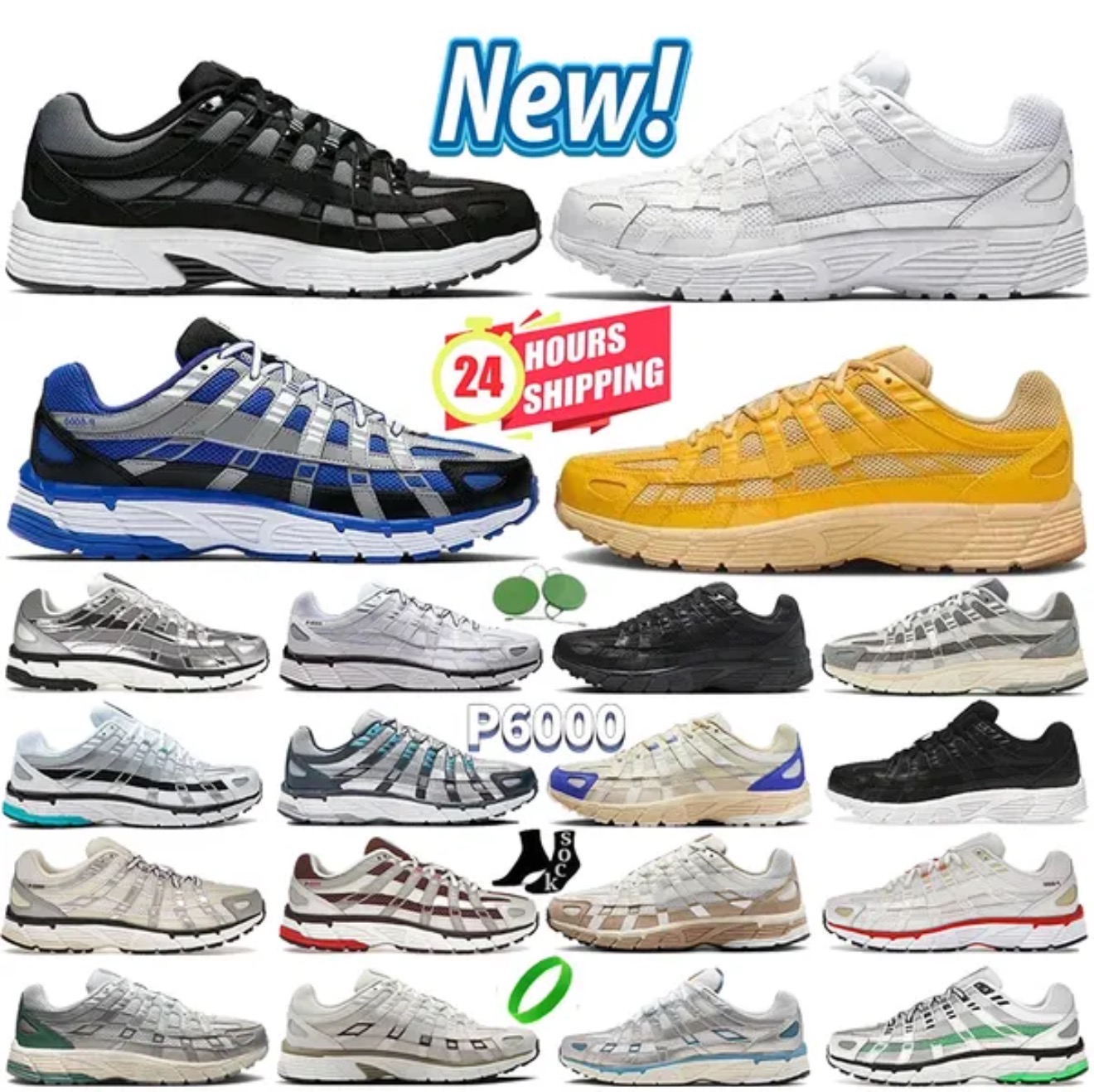 With Box Designer Running Shoes P6000 P 6000s With Box Men Women Sneakers Triple Black White Khaki Wolf Grey Metallic Sier Racer Blue Trainers Outdo