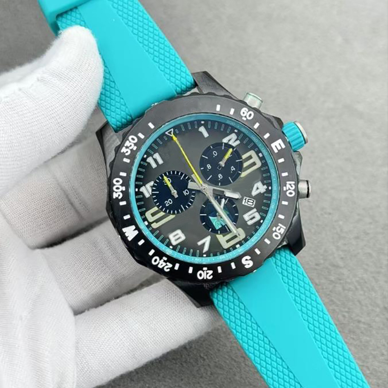Luxury men's VK quartz battery watch multi-color classic luxury chronograph 46mm watch fashionable rubber strap light blue classic swimming nig