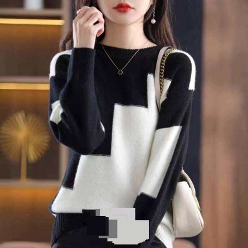Clothing Winter New Style Women's Round Neck Colorblock Short Soft Waxy Sweater Loose Pullover Knitted Bottoming Shirt