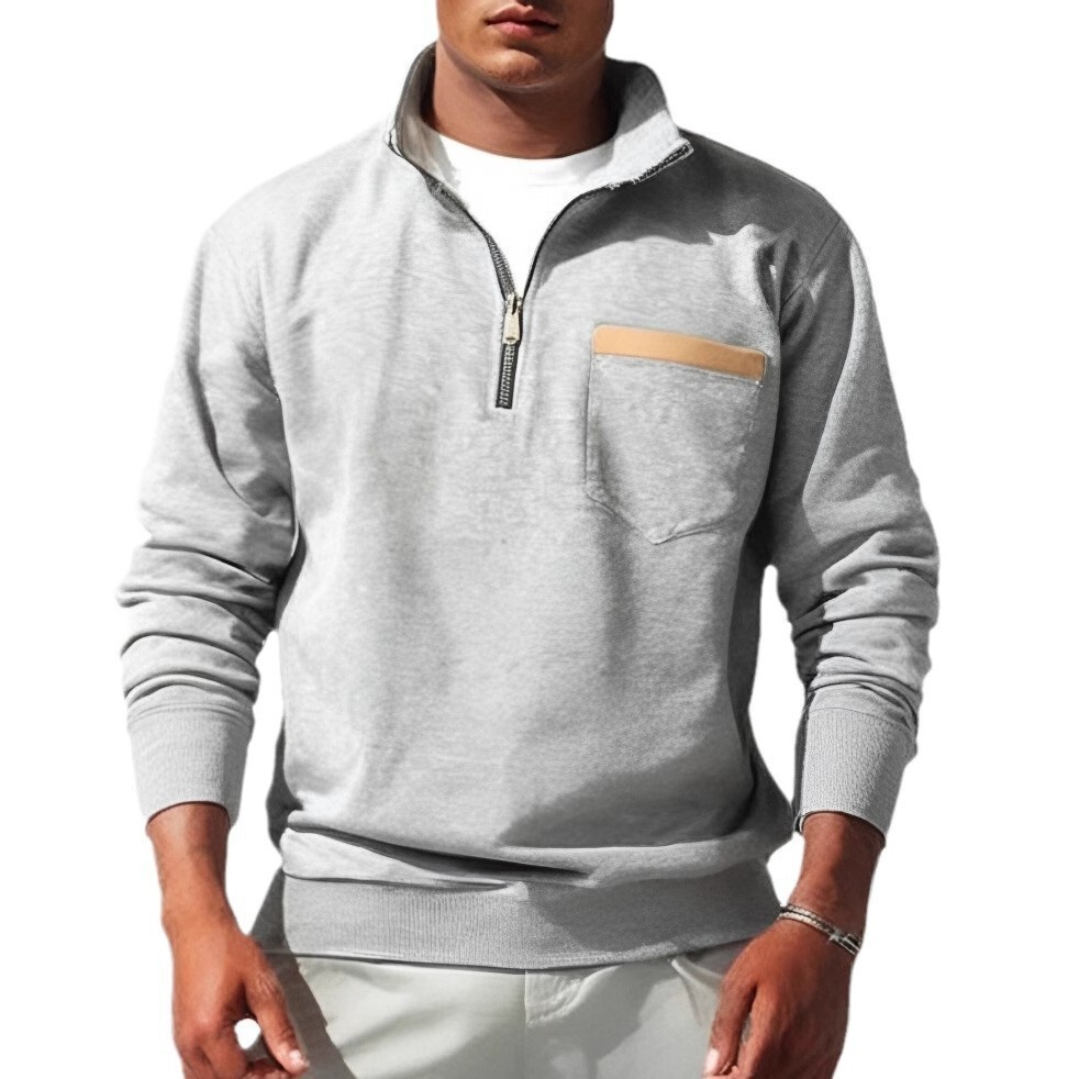 2025 Men's Jacket Autumn Winter Half-Zip Stand Collar t shirt Fleece Sweatshirt with Pockets Henley Shirt