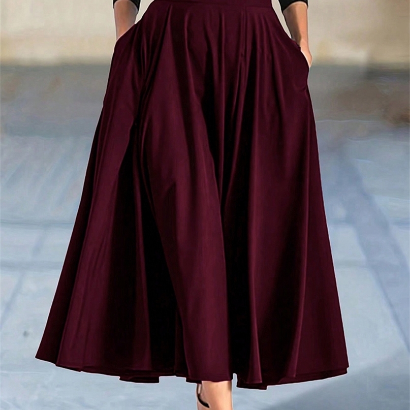In Dresses Solid Color Aline Skirts for Woman Clothing High Elastic Waist Long Skirt Women With Bow Elegant Womens Skirts250825