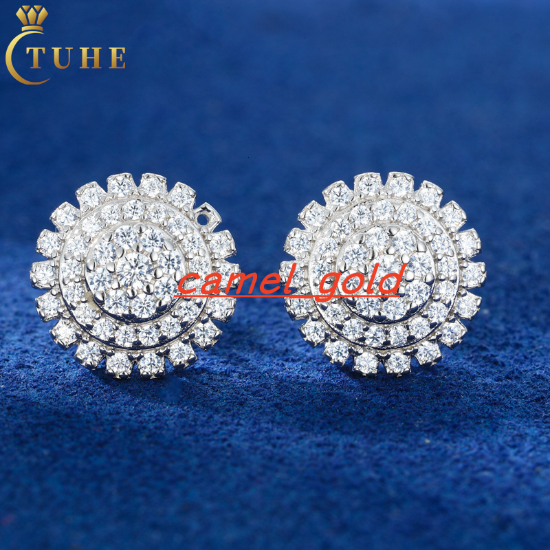 Hip Hop 925 Sterling Silver Jewelry Ice Out VVS Moissanite Gemstone Halo Blooming Flowers Stud Earring for Men Women