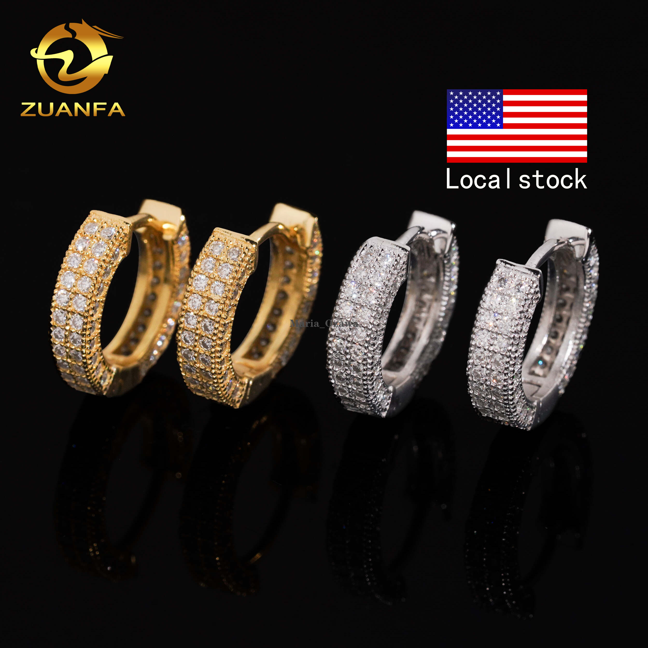 USA Local Stock Pass Diamond Tester 2Row VVS Moissanite Diamond Iced Out Hoop Earrings Hip Hop Jewlery 925 Silver Hoop Men