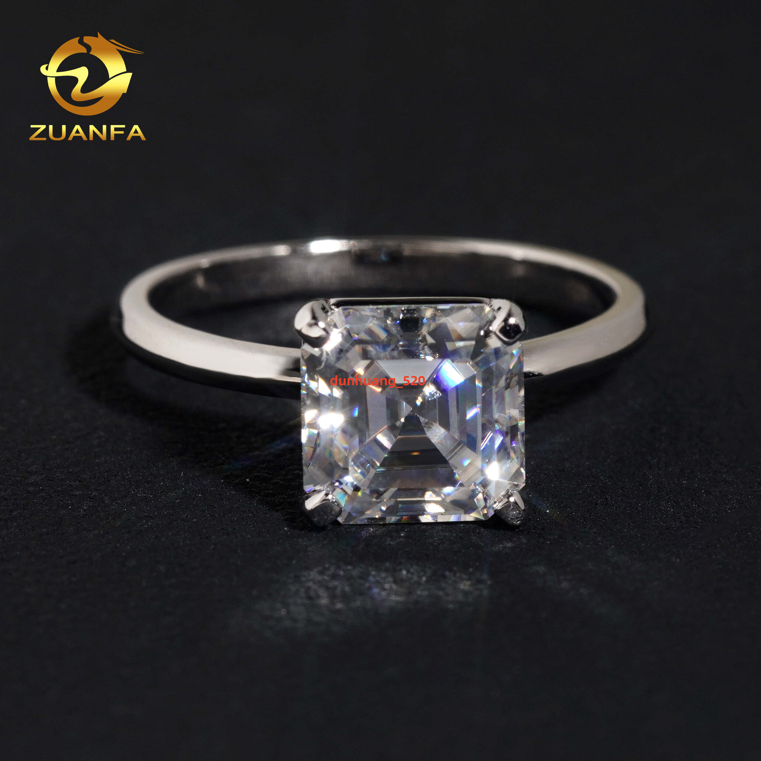 8mm Asscher Cut Diamond Iced Out Fashion Women Wedding Ring Hip Hop Jewelry VVS Moissanite 925 Silver Engagement Rings