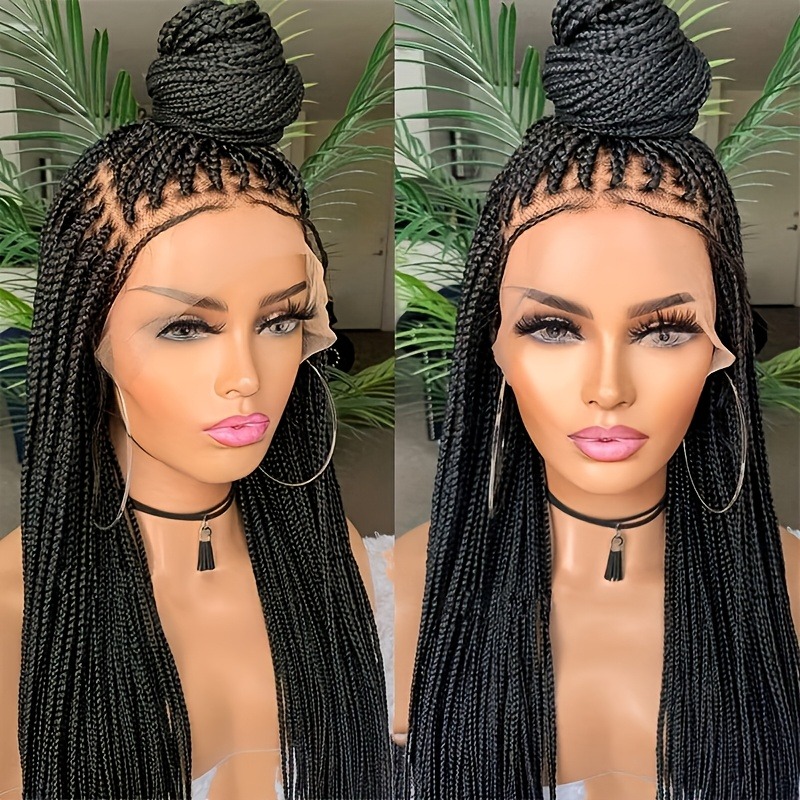Perruques tressées pour les femmes noires 200% densité 13x4 Boîte en dentelle complète Wig Wig Notless Square Plate tressée Perruque sans glueles