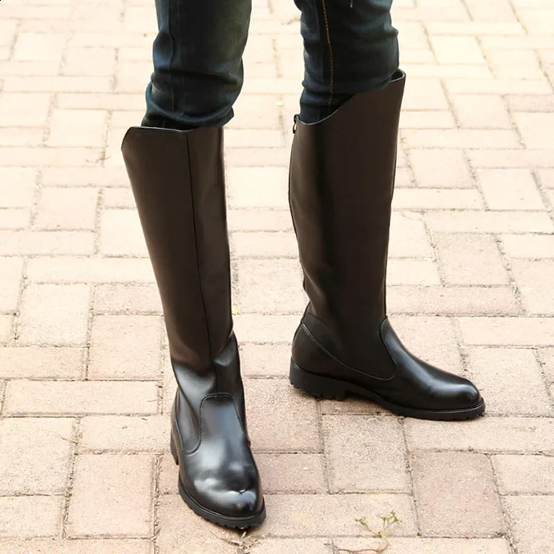 British Style Top Quality Knee High Long Boots Mens Shoes Fall Winter Flat Square Heels Cowboy Leather Boots for Office 250823