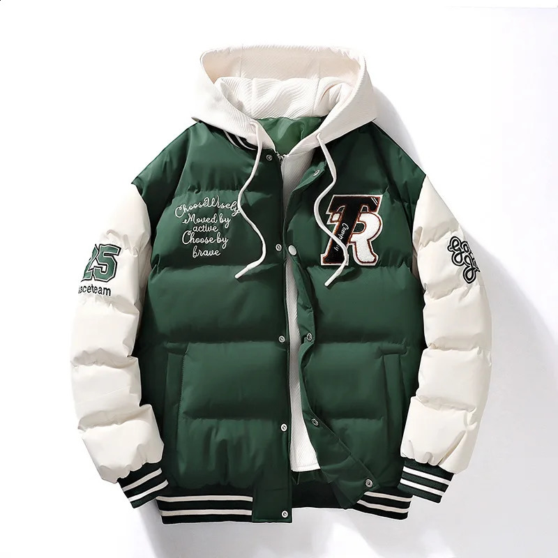 Mens Parka Cotton Padded Jacket Hooded Letter Embroidery Zipper Pockets Coldproof Outerwear Male Coat Streetwear Chic s 250826