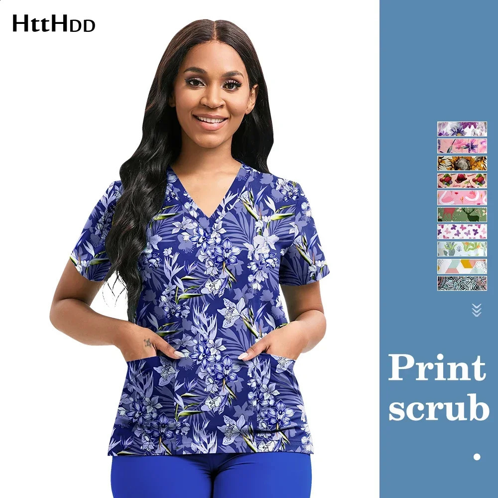 s Nursing Scrubs Top Women Working Uniform Blouse Short Sleeve Vneck Printing Uniform Clothes Nurses Accessories Unisex 250826