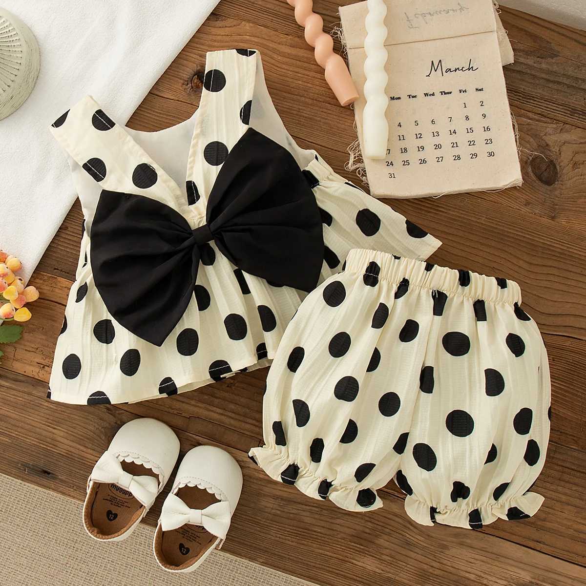 Toddler Girls 2 Piece Set Korean Sle Polka Dot Bow Sleeveless Top Shorts Newborn Baby Summer Cotton Casual Outfit for Play XJ250815
