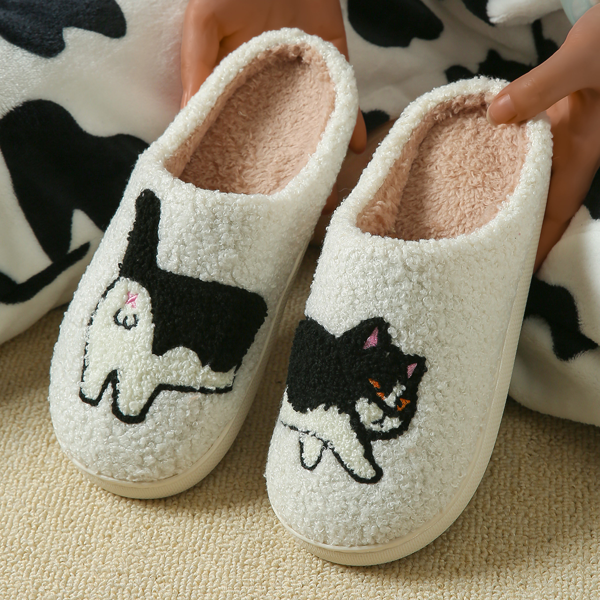 designer slides cartoon prints cotton slippers chic animal patterned bedroom indoor warm comfort unisex casual winter sliders size 36-45