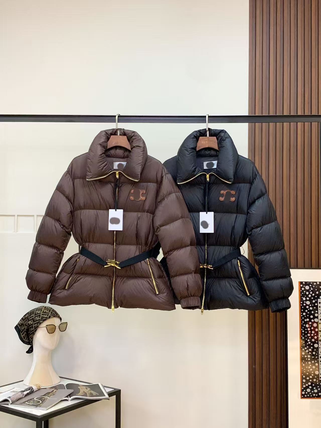 New fashionable designer down jacket for women, loose standing collar, long length, winter coat, brown color, high-end style