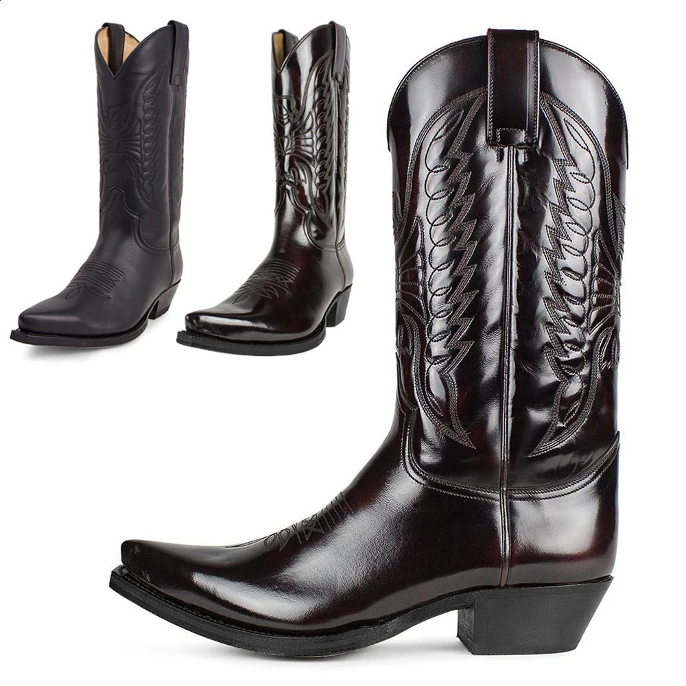 Men Western Cowboy Boots Winter Leather Shoes Embroidered High Boots Couple Shoes Lightweight Comfortable Plus Size 35-48 250823