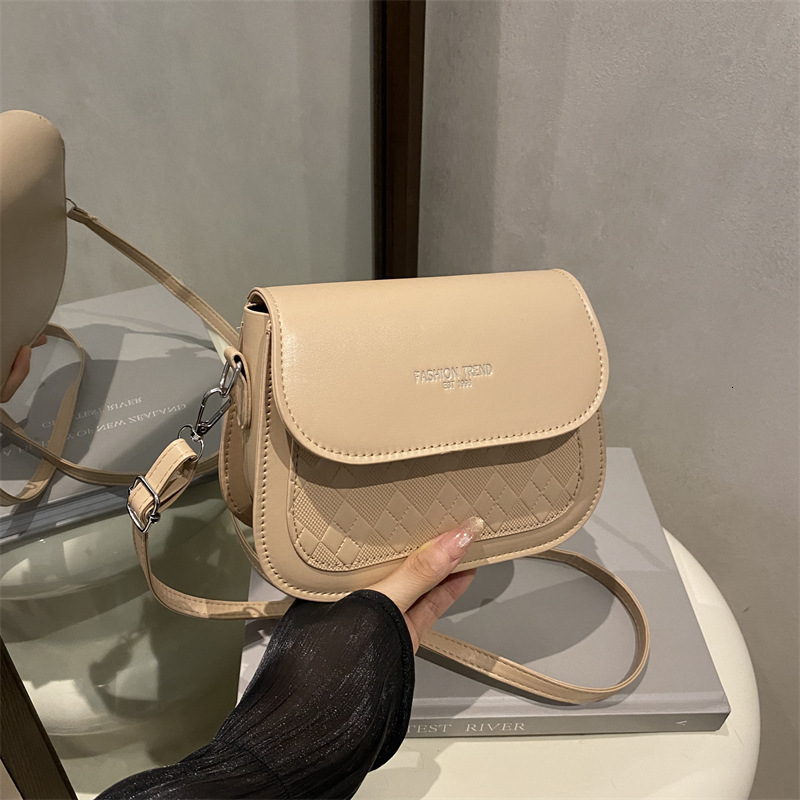 Fashion Solid Color New Casual Woven Pattern Splicing Gold Stamping Letter Large Capacity Single Shoulder Crossbody Small Square Bag for Women