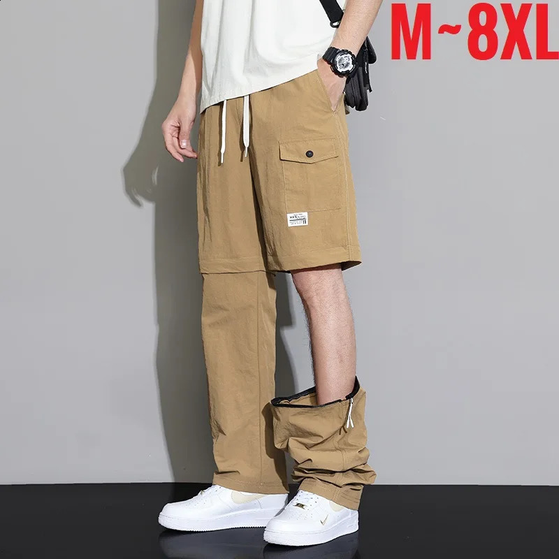 2 in 1 Detachable Leg Mens Pants Lightweight Quick Dry Cargo Trouser Male Outdoor Big Size Large Plus Pocket Waterproof Shorts 250826