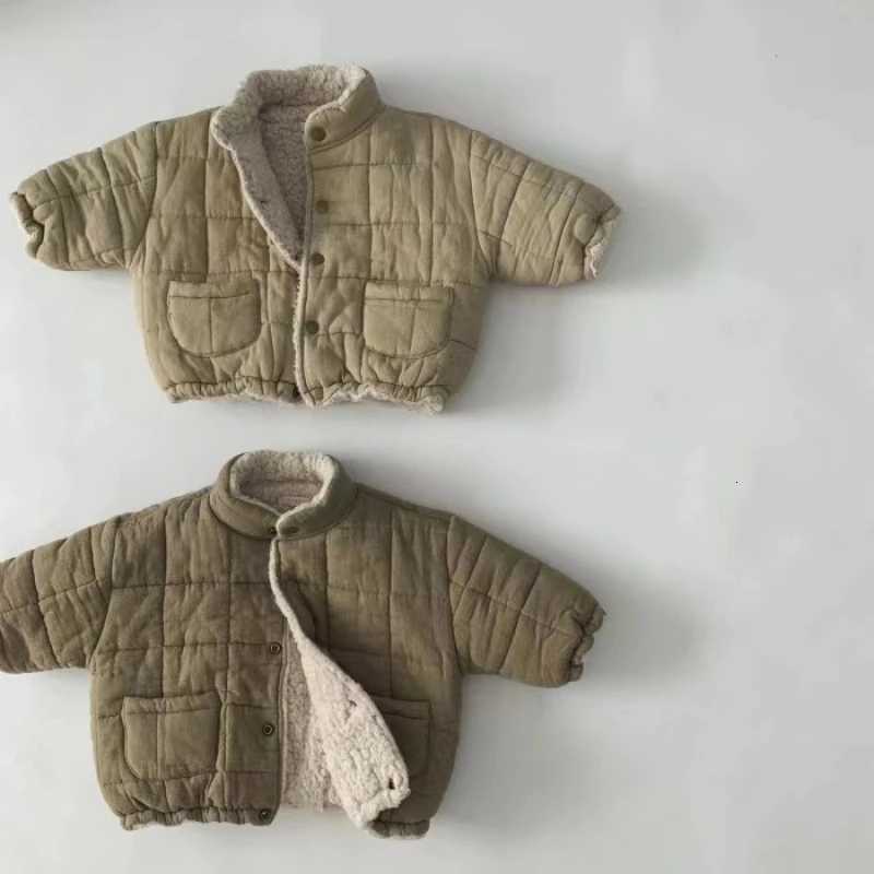 WT21208 Korean Sle Unisex Baby Winter Jacket Fleece Lined Thick Cotton Simple High Collar Bread Coat for Boys And Girls Z250826