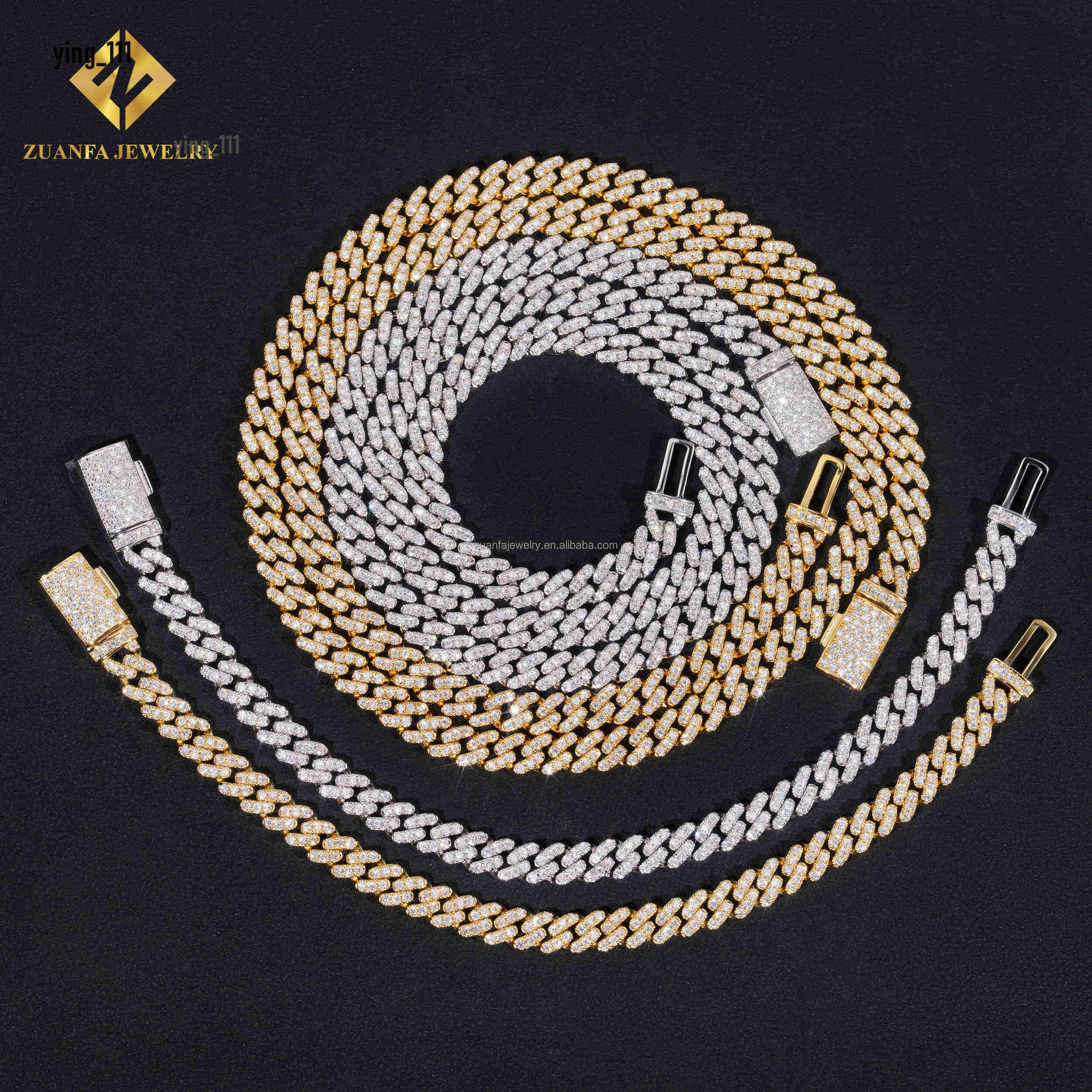 Ready to Ship 6mm Width One Row Iced Out Jewelry GRA Certificates Pass Diamond Tester Moissanite Cuban Link Chain Bracelet Set