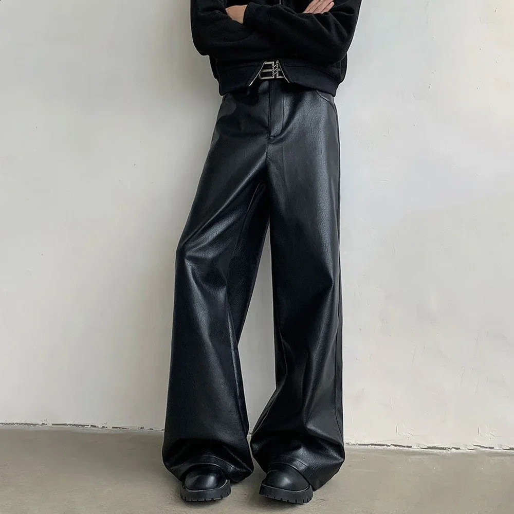 Mens Pu Leather Pants Rider Motorcycle Casual Pants Streetwear Fashion HipHop Trend Youth Campus Pants MenS Clothing 250826