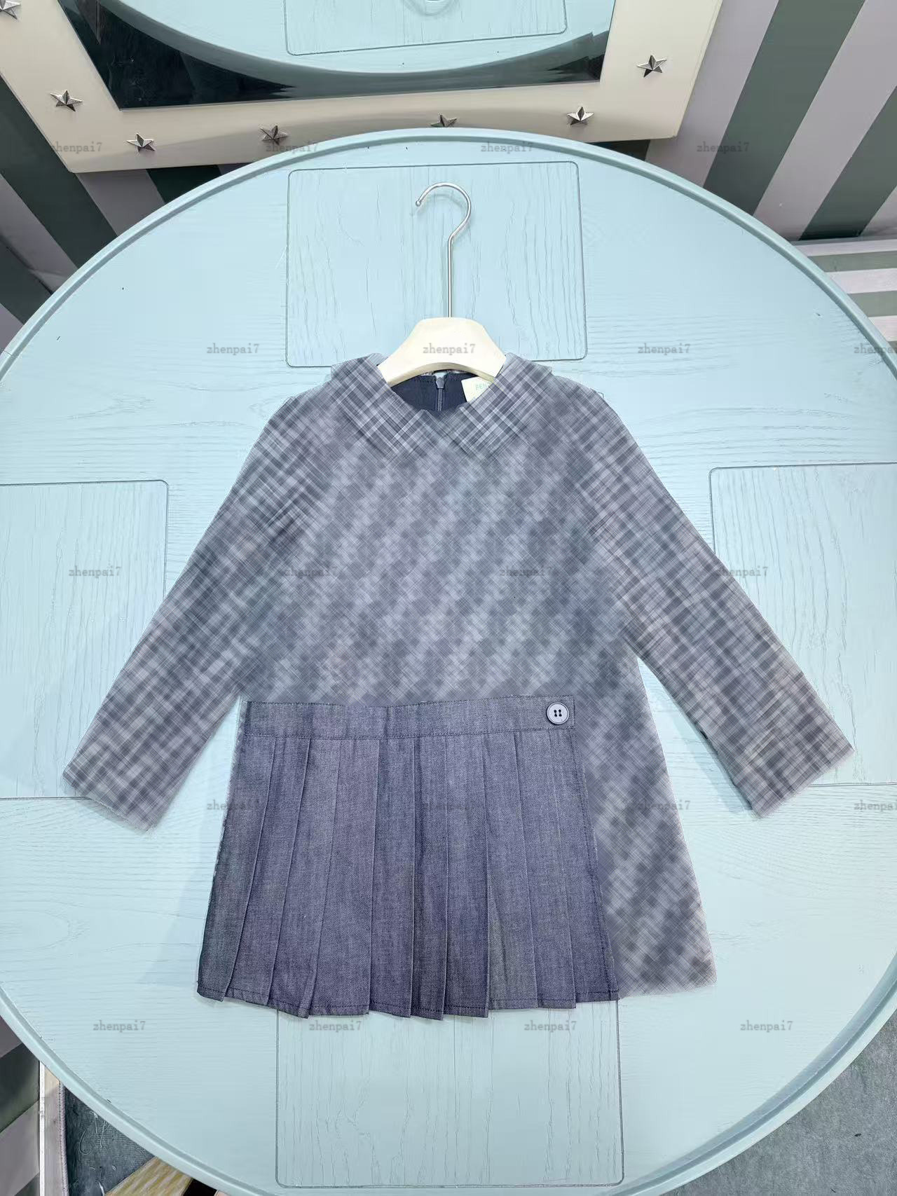 Top Doll collar girls dress Joining the pleated skirt hem princess dress kids designer clothes autumn partydress baby skirt A210X06N052-b-image-1072635011