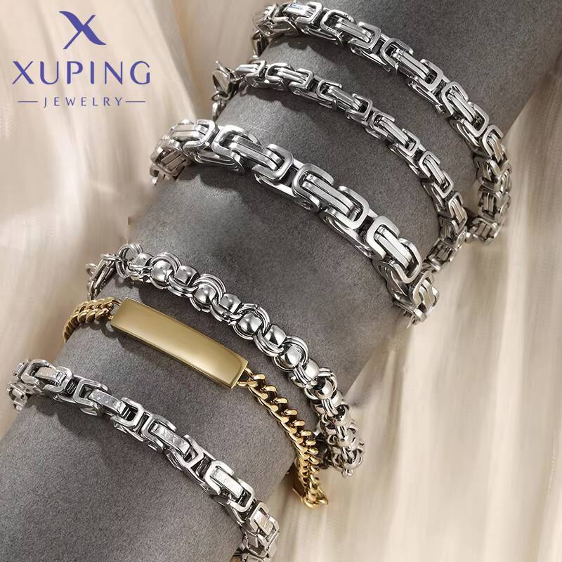 Xuping Jewelry Wholesale Fashion Cuban Chain Link Hip Hop Punk Skull Snake Gold Plated Stainless Steel Men Bracelet