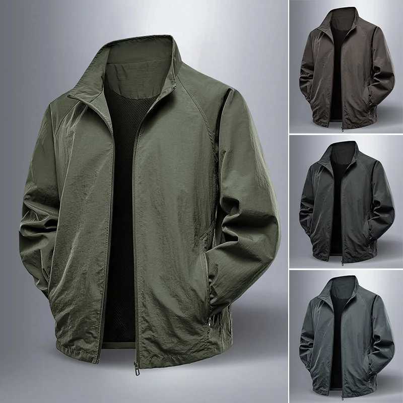 Mens Jacket Stand Collar Breathable Spring Outdoor Travel Sports Fishing Mens Casual Top Zipper CoatXJ250826
