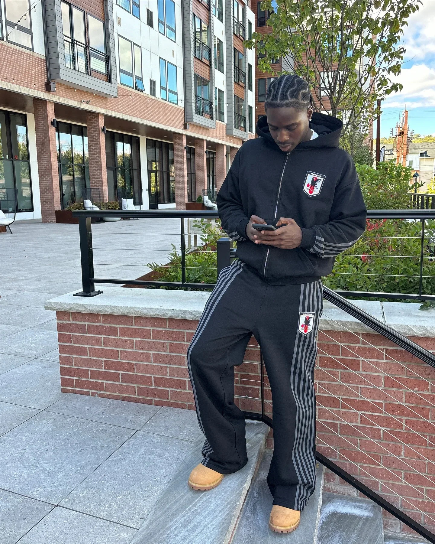 Y2K Zip Hooded Sweatpants Set Men Two Piece Hip Hop Embroidered Vintage Stripe Oversized Hooded Sweatshirt Casual Pants Set250826