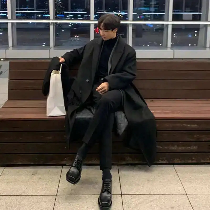 IEFB Korean Style Mens Fashion Woolen Coat Single Breasted Overcoat Autumn Stylish Trench Casual Loose Fit 9D1655 250827BJ