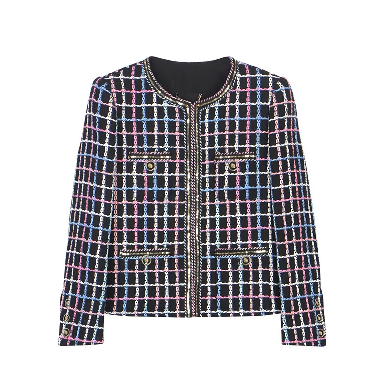 fashionable and elegant color striped plaid small fragrance jacket celebrity braided tweed top 250826