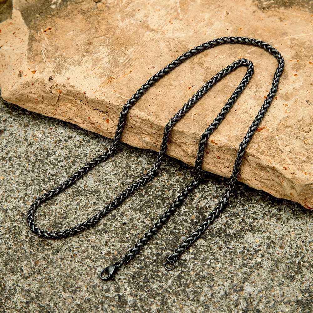 34mm Classic Men Vintage Oxidized Black Round Rolo Wheat Chain Link Necklace Punk Stainless Steel Jewelry AccessoriesXJ250826