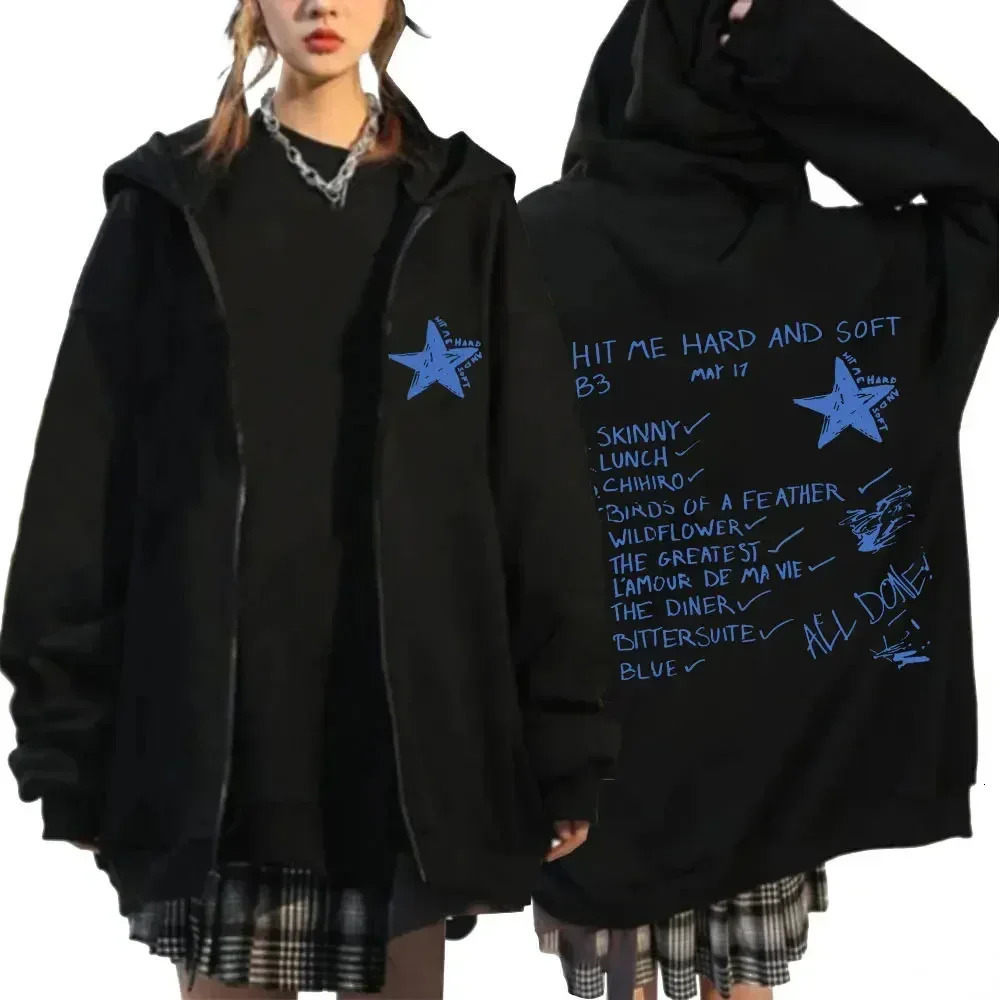 Hit Me Hard and Soft 2024 Tour Zip Up Jackets Autumn Winter Casual Fleece Zipper Hoodies Hip Hop Tops Cardigan Unisex Streetwear 250818