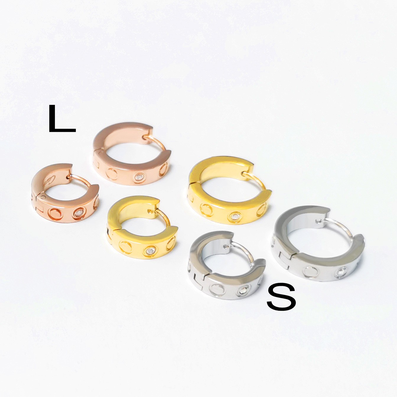 Logo engrave inside Luxury designer branded AAA diamond circle hoop stud 316L Stainless Steel 18k Gold silver rose women girl love earrings wedding