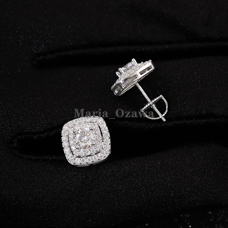 925 Silver Fine Jewelry Iced Out Brilliant Flower Moissanite Stud Earrings for Men and Women GRA Moissanites Diamond Jewelry