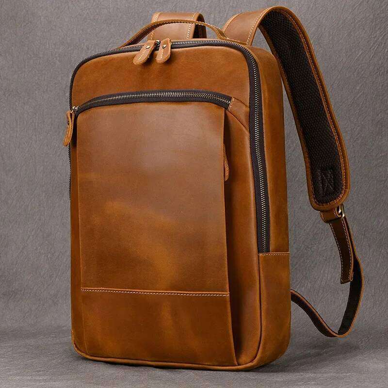 Designer Bags Vintage Men's Crazy Horse Leather Genuine Leather Retro Rucksack Large Classic Travel Backpack Big Laptop Computer Bag Luxury Bag