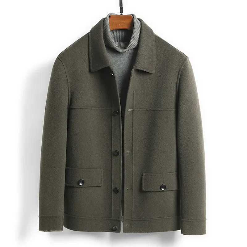 Male Green Retro Vintage Blend Coat Men Long Sleeve Button Up Doublesided Autumn Winter Woolen Coat Oversize Wool Jacket XXXXLXJ250827