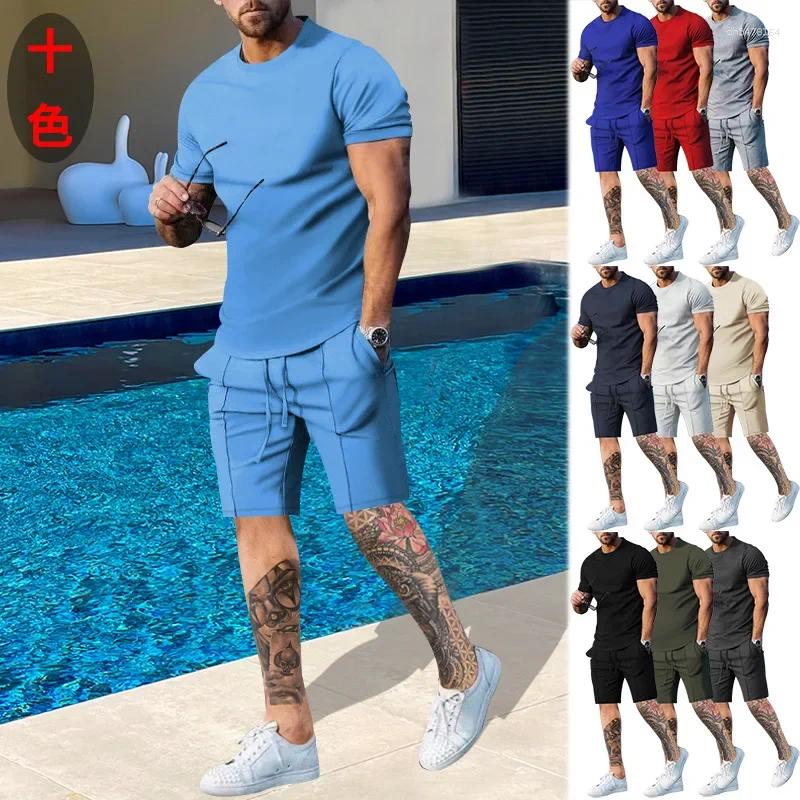 Men's Tracksuits Summer Casual Fashion Short-sleeved T-shirt Breathable Top Shorts Multi-color Suit Men Clothing Clothes