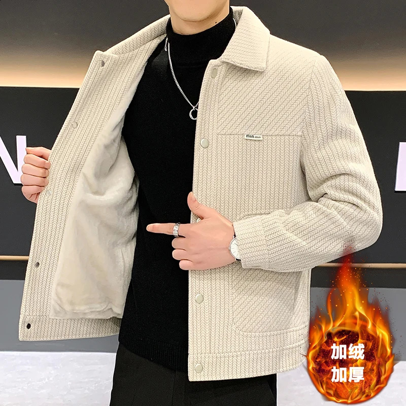 Winter Mens Woolen Jackets Highquality Casual Wool Blends Coat Plus Plush Thick Warm Business Social Overcoat Men Clothing 250827