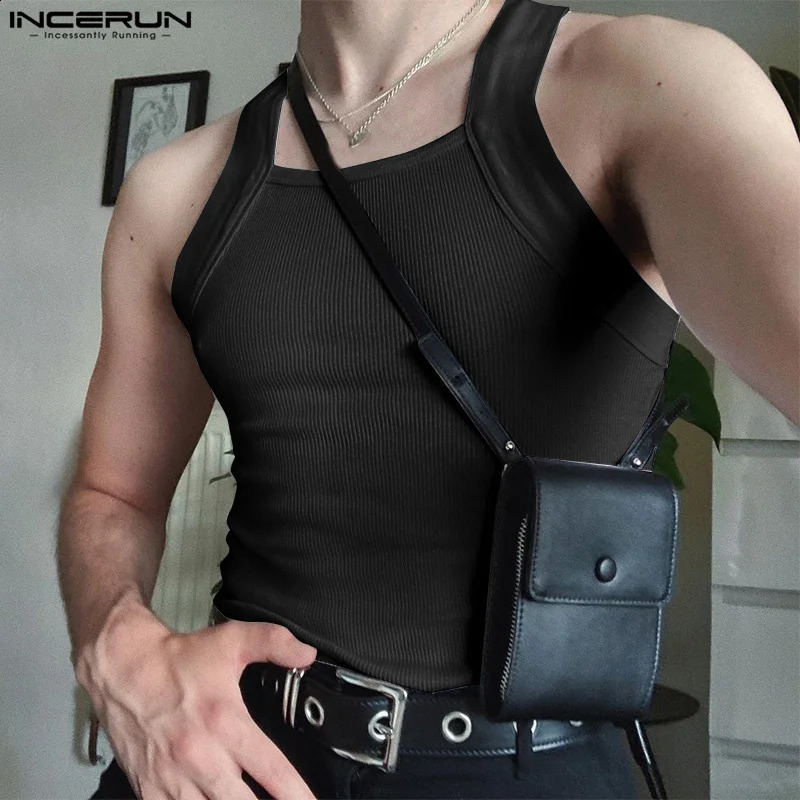 2024 Fashion Men Tank Tops Solid Color Oneck Sleeveless Skinny Vacation Casual Vests Streetwear Party Men Clothes S5XL INCERUN250826