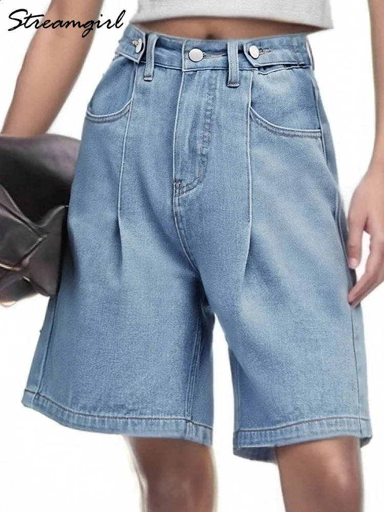 Summer Jean Shorts Women Denim High Waist Black Baggy Short Jeans Pants Womens Bermuda Wide Leg For 250827
