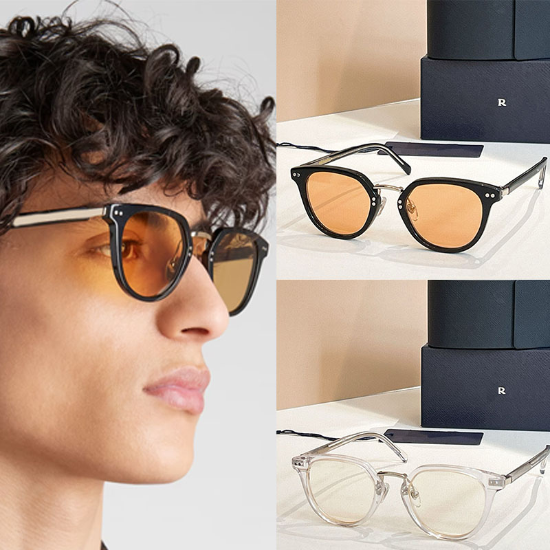 Classic Mens Womens Oval Logo Sunglasses SPR 17Y Designer Retro Ochre Lenses UV400 Acetate Frame Front Black Pale Gold Glasses Size 48-20-145 mm
