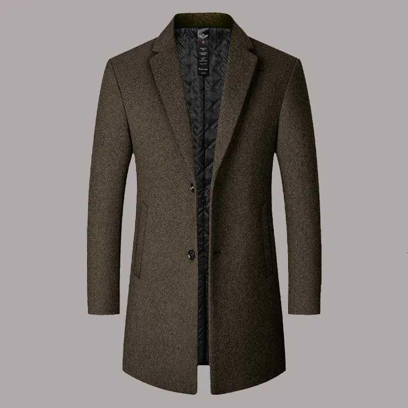 2024 Autumn and Winter New Mid to Long Woolen Coat for Men Middleaged Casual Versatile Fashionable Solid Color Woolen CoatXJ250827
