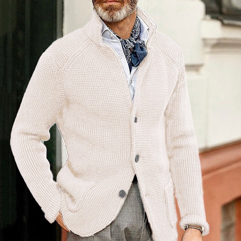 Men Single Breasted Cardigan Knitted Coat Autumn Winter Sweater Women Long Sleeve Standup Collar Slim Fit Top 250826